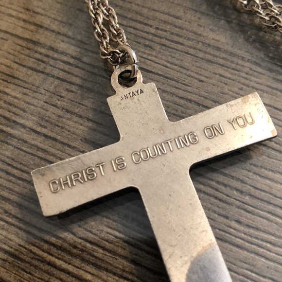 VINTAGE LARGE MODERNIST ANTAYA CROSS “Christ is Counting on You” Necklace - Picture 4 of 12